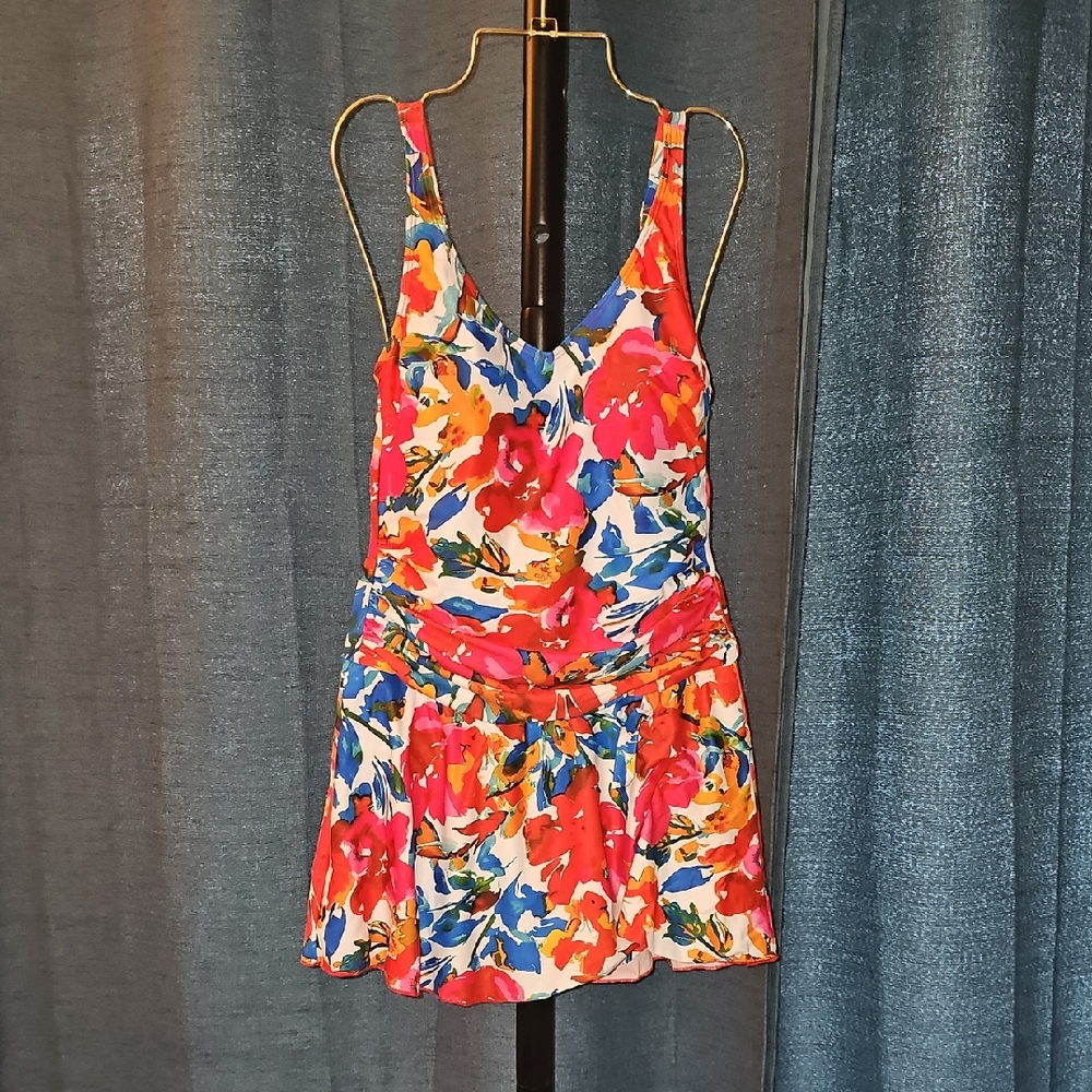 Floral V-Neck One-Piece Swimdress in Multicolor